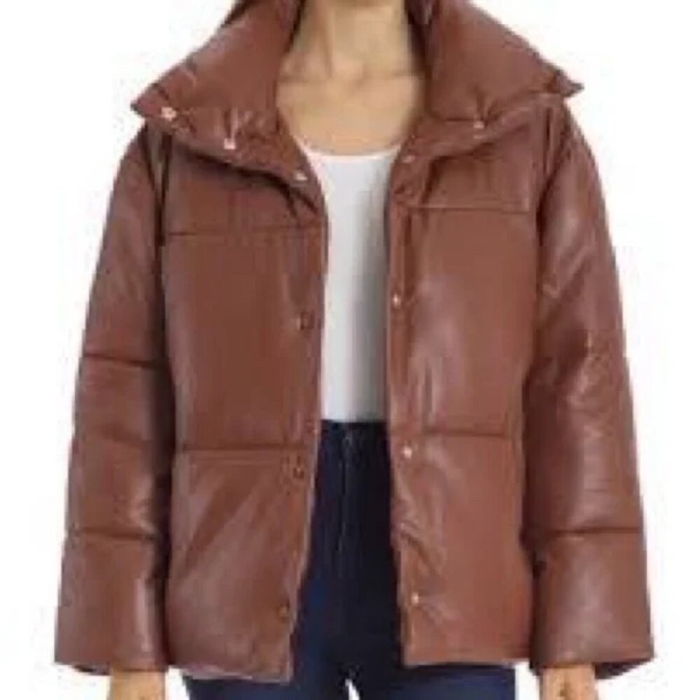 Bagatelle. NYC Brown Vegan Leather Oversized Puffer Jacket Size S